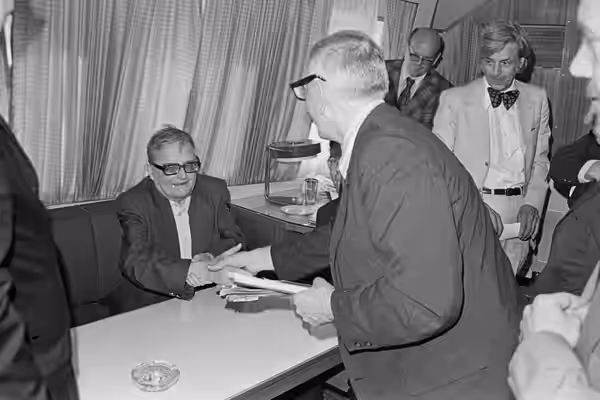 MS Mikhail Lermontov (Soviet Union ocean liner) in New York Harbor. Don McMillan and Dmitri Shostakovich pictured. Photos by Bill Andrews.: Jun 11, 1973