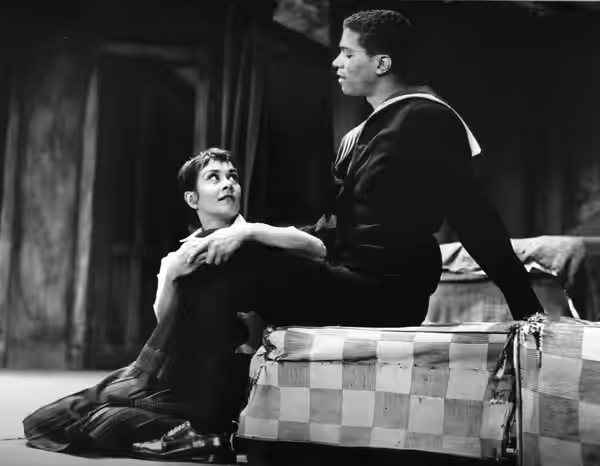 Photo of Joan Plowright as Jo and Billy Dee Williams as her sailor boy friend from the 1960 Broadway production of A Taste of Honey.