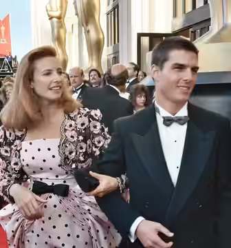 Tom Cruise and Mimi Rogers on the red carpet at the 1989 Academy Awards, March 29, 1989 - Permission granted to copy, publish, broadcast or post but please cred