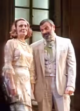 Themis Bazaka and Giannis Kotsifas, greek actors, at The Cherry Orchard of Anton Chekhov, at the Dimitris Horn Theatre, Athens, January 2019