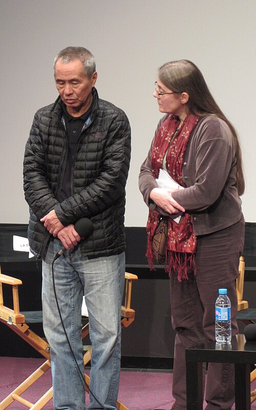 Hou Hsiao-hsien et Pascale Wei-Guinot à l'avant-première de "The Assassin" à la cinémathèque française (2016)