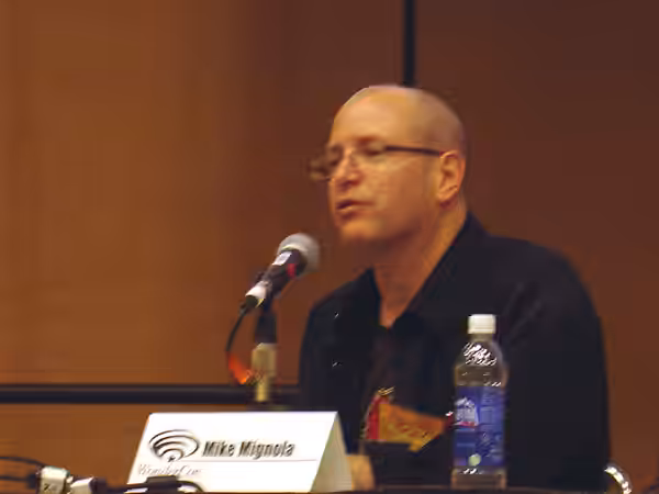 Mike Mignola on a panel at the WonderCon, 2006