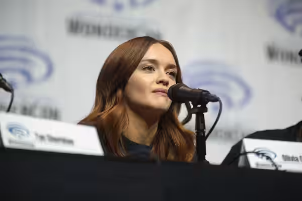 Olivia Cooke speaking at the 2018 WonderCon, for "Ready Player One", at the Anaheim Convention Center in Anaheim, California. Please attribute to Gage Skidmore 