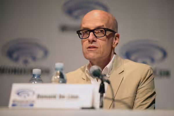 Donald De Line speaking at the 2015 Wondercon, for "Wayward Pines", at the Anaheim Convention Center in Anaheim, California. Please attribute to Gage Skidmore i