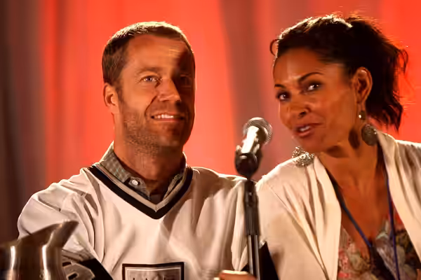 Colin Ferguson and Salli Richardson-Whitfield speaking at the 2012 Phoenix Comicon in Phoenix, Arizona. Please attribute to Gage Skidmore if used elsewhere.