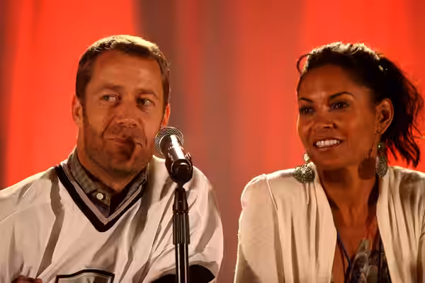 Colin Ferguson and Salli Richardson-Whitfield speaking at the 2012 Phoenix Comicon in Phoenix, Arizona. Please attribute to Gage Skidmore if used elsewhere.