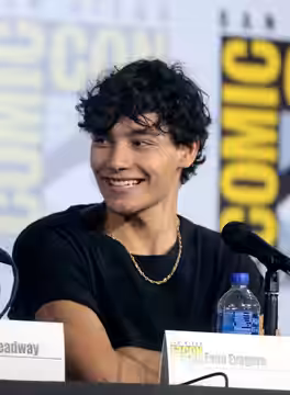 Harry Treadaway and Evan Evagora speaking at the 2019 San Diego Comic Con International, for "Star Trek: Picard", at the San Diego Convention Center in San Dieg