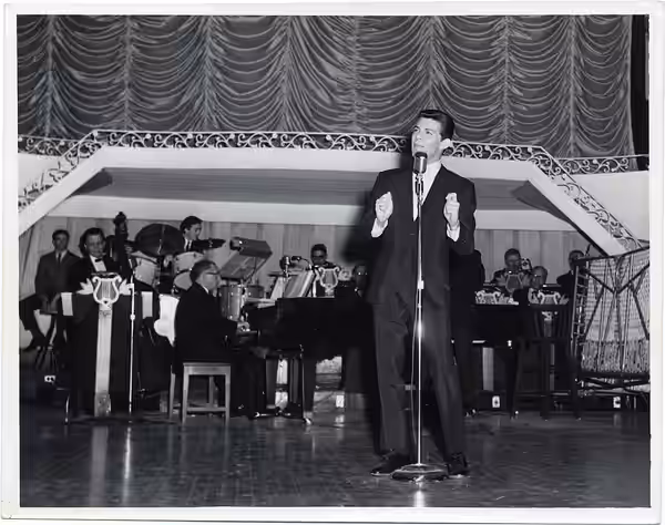 Title: Frankie Avalon performs at benefit for youth educational assistance Creator: City of Boston Date: circa 1960-1968 Source: Mayor John F. Collins records, 