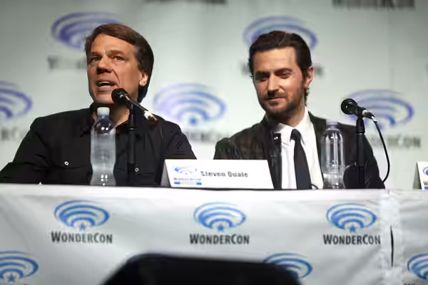 Steven Quale and Richard Armitage speaking at the 2014 WonderCon, for "Into the Storm", at the Anaheim Convention Center in Anaheim, California. Please attribut