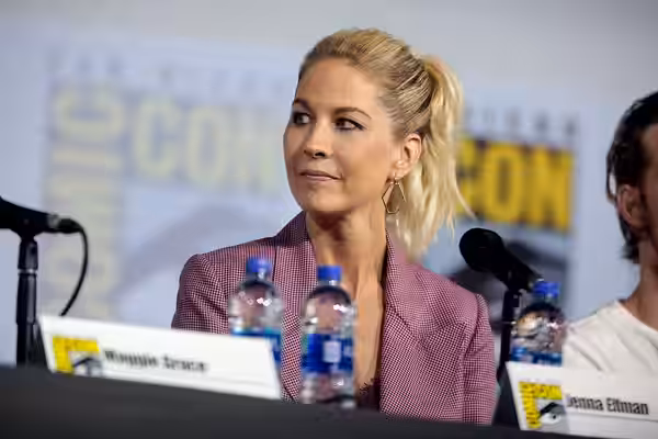 Jenna Elfman speaking at the 2019 San Diego Comic Con International, for "Fear the Walking Dead", at the San Diego Convention Center in San Diego, California. P