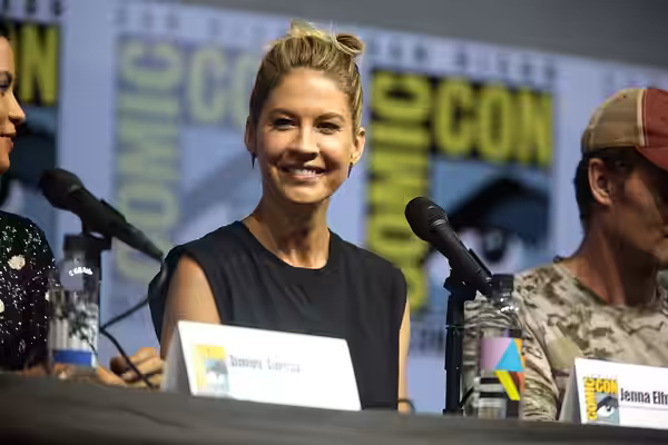 Jenna Elfman speaking at the 2018 San Diego Comic Con International, for "Fear the Walking Dead", at the San Diego Convention Center in San Diego, California. P