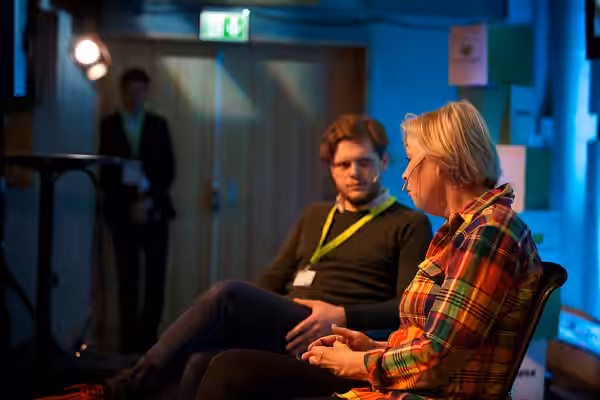 Medvirkende: Hans Olav Brenner (NRK) og Stina Lundberg Dabrowski (Stockholms Dramatiska Høgskola) Foto: Tord Litleskare / Nordiske Mediedager tordlitleskarephot (2014)