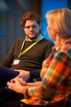 Medvirkende: Hans Olav Brenner (NRK) og Stina Lundberg Dabrowski (Stockholms Dramatiska Høgskola) Foto: Tord Litleskare / Nordiske Mediedager tordlitleskarephot (2014)