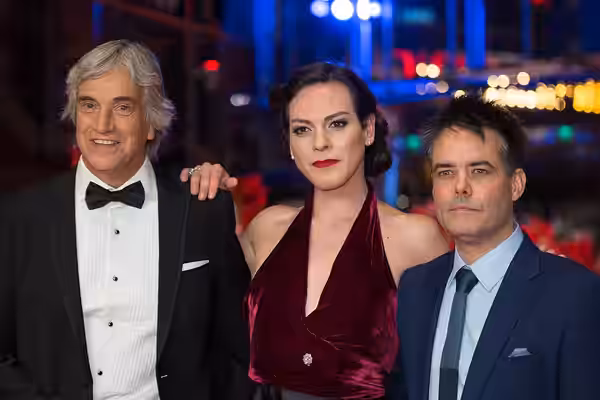 Francisco Reyes, Daniela Vega and Sebastián Lelio, the film team of the movie A Fantastic Woman (Una Mujer Fantástica) on the red carpet at the Berlinale 2017
