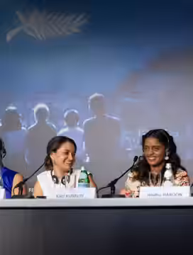 Director Payal Kapadia and Actress Kani Kusruti at All We Imagine As Light Press Conference at 2024 Cannes Film Festival