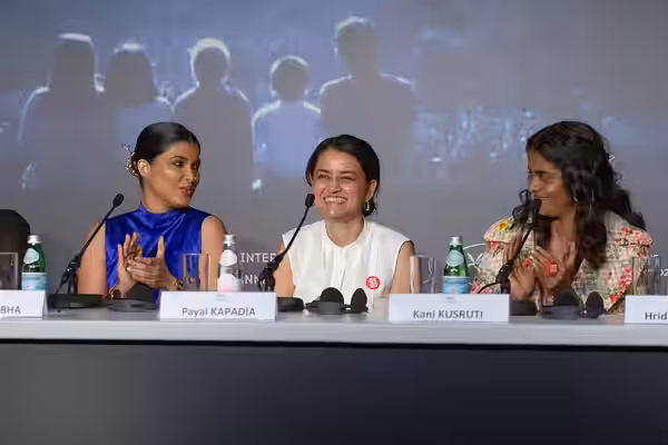 Actress Divya Prabha, director Payal Kapadia, and actress Kani Kusruti at All We Imagine As Light Press Conference at 2024 Cannes Film Festival (2021)