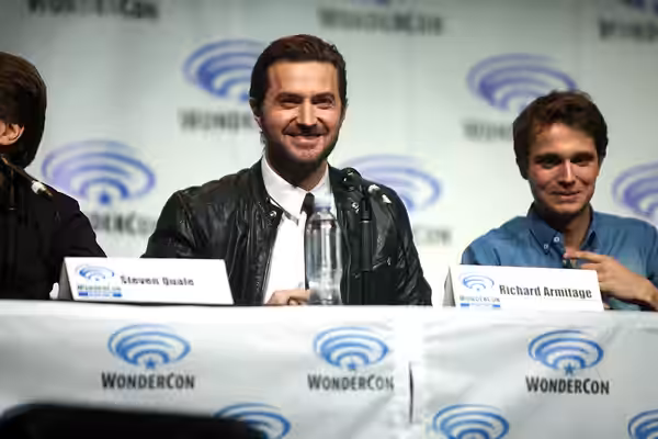 Richard Armitage and Max Deacon speaking at the 2014 WonderCon, for "Into the Storm", at the Anaheim Convention Center in Anaheim, California. Please attribute 