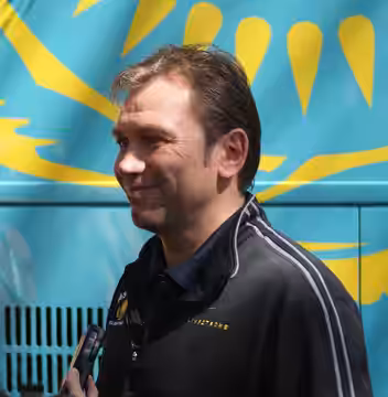 Former road bicycle racer Johan Bruyneel in Palencia (Spain) during Vuelta a Castilla y León 2009 as the director of the Team Astana.