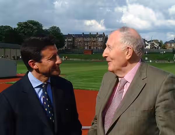 Sebastian Coe and Roger Bannister on the 50th anniversary of the four minute mile at Iffley Road 6 May 2004