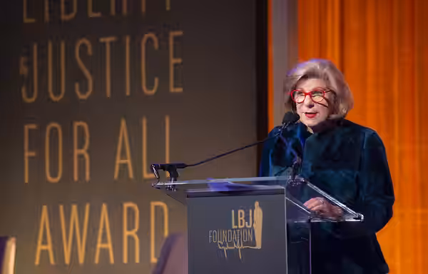 Nina Totenberg, legal affairs correspondent for NPR, serves as master of ceremonies during a tribute to U.S. Supreme Court Justice Ruth Bader Ginsburg at the Li (2020)