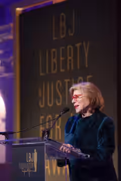 Nina Totenberg, legal affairs correspondent for NPR, serves as master of ceremonies during a tribute to U.S. Supreme Court Justice Ruth Bader Ginsburg at the Li (2020)