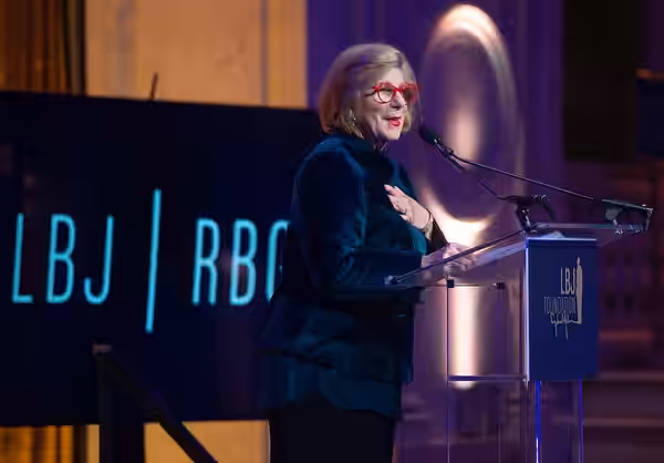 Nina Totenberg U. S. Supreme Court Justice Ruth Bader Ginsburg receives the LBJ Liberty &amp; Justice for All Award from from the LBJ Foundation in an event hel (2020)