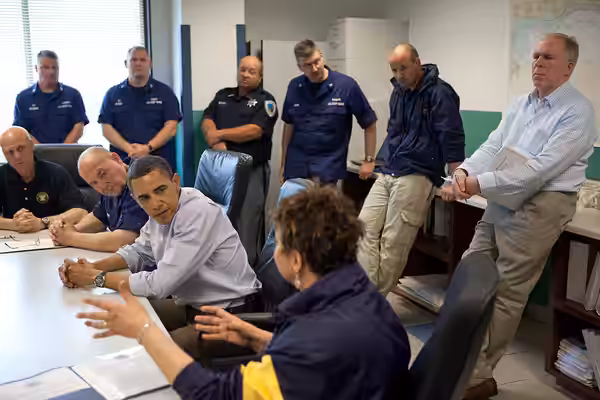 May 2, 2010 - President Barack Obama listens to EPA Administrator P. Lisa Jackson during a briefing about the state of the Gulf Coast after the BP oil spill, at