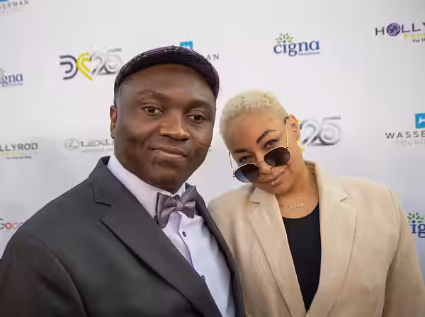 Mason Ewing and Raven-Simoné on the red carpet at the Hollyrod 2023 Design Care gala in Los Angeles.