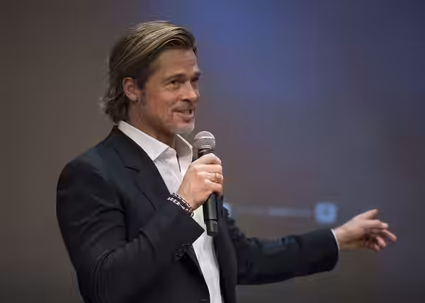 Actor Brad Pitt speaks before a screening of the film "Ad Astra" at National Geographic Society, Monday, September 16, 2019 in Washington. The film was produced