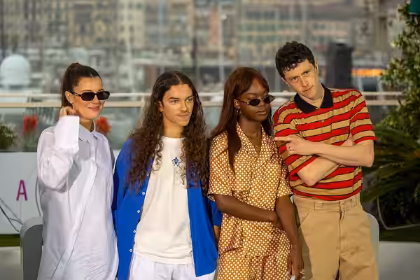 Alexia Chardard, Anton Salachas, Rosie Boccardi, Finnegan Oldfield at 2025 Cannes Adami Photocall