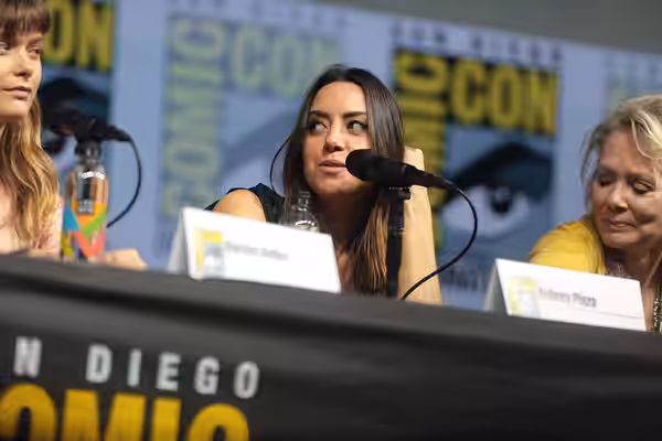 Aubrey Plaza speaking at the 2018 San Diego Comic Con International, for "Legion", at the San Diego Convention Center in San Diego, California. Please attribute