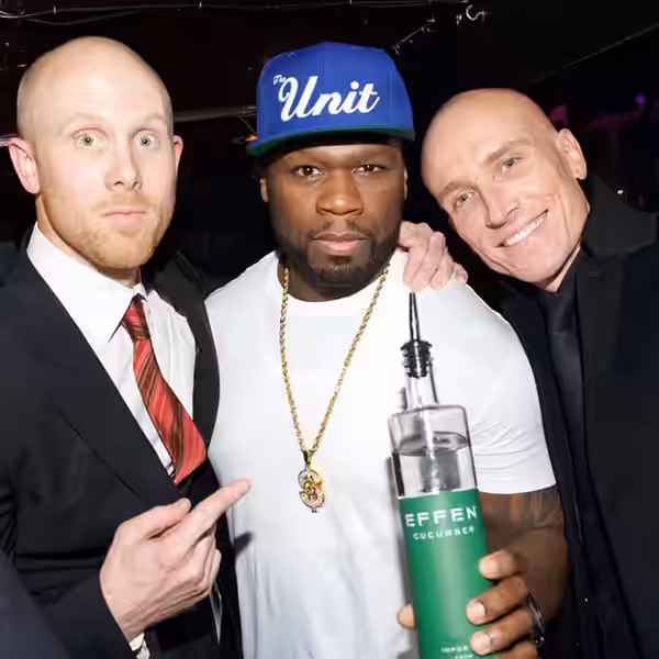 Rapper 50 Cent pictured in Tup Tup Palace night club with owners James Jukes and Matt LoveDough, Newcastle, UK, 7th November 2015.