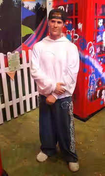 A wax figure of Justin Bieber at Madame Tussauds, London (2023)