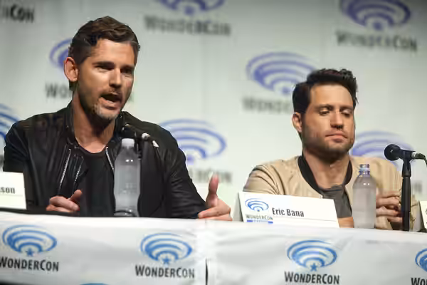 Eric Bana speaking at the 2014 WonderCon, for "Deliver Us from Evil", at the Anaheim Convention Center in Anaheim, California. Please attribute to Gage Skidmore