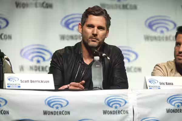 Eric Bana speaking at the 2014 WonderCon, for "Deliver Us from Evil", at the Anaheim Convention Center in Anaheim, California. Please attribute to Gage Skidmore