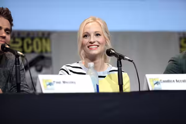 Candice Accola speaking at the 2015 San Diego Comic Con International, for "The Vampire Diaries", at the San Diego Convention Center in San Diego, California. P