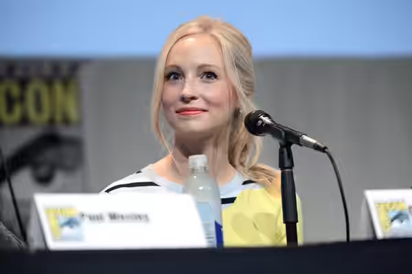 Candice Accola speaking at the 2015 San Diego Comic Con International, for "The Vampire Diaries", at the San Diego Convention Center in San Diego, California. P