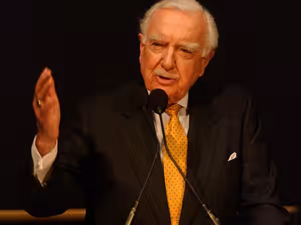 Original caption:"NASA Remembers Walter Cronkite. Legendary CBS newsman Walter Cronkite speaks in February 2004 at a ceremony at the National Air and Space Muse