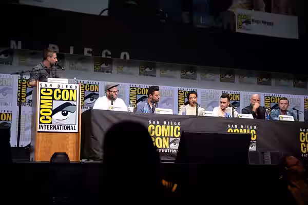 Chris Hardwick, Seth Rogen, Dominic Cooper, Ruth Negga, Joseph Gilgun, Graham McTavish and Ian Colletti speaking at the 2017 San Diego Comic Con International, 