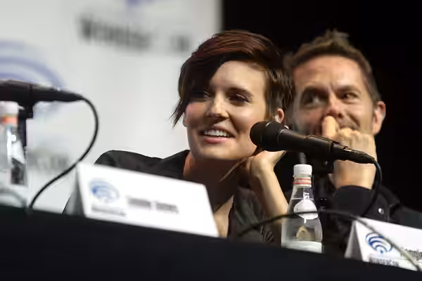 Maggie Grace speaking at the 2018 WonderCon, for "Fear the Walking Dead", at the Anaheim Convention Center in Anaheim, California. Please attribute to Gage Skid