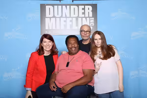 The Office actors Kate Flannery, Leslie David Baker, Creed Bratton, and Catherine Tate at GalaxyCon Raleigh in 2019