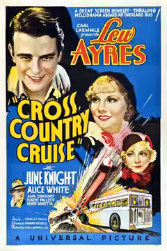 Poster for the 1934 film Cross Country Cruise. There are no copyright marks on the poster. At bottom left is Country of origin USA. At bottom right is #2138.