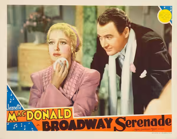 Lobby card for the 1939 film Broadway Serenade.