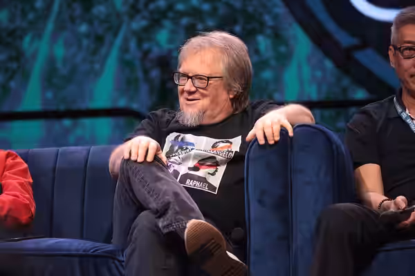 Robbie Rist speaking with attendees at the 2023 Phoenix Fan Fusion at the Phoenix Convention Center in Phoenix, Arizona. Please attribute to Gage Skidmore if us