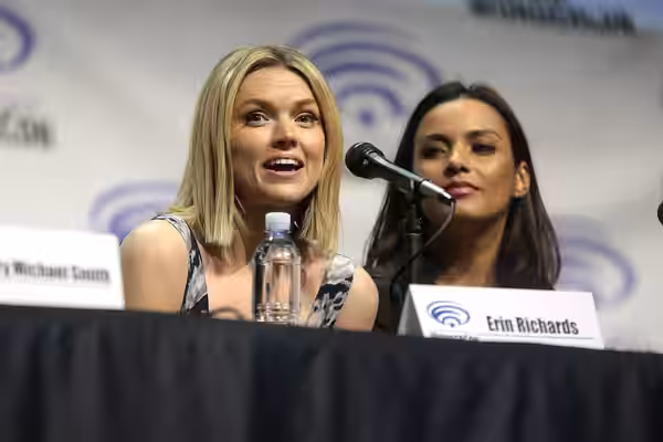 Erin Richards and Jessica Lucas speaking at the 2017 WonderCon, for "Gotham", at the Anaheim Convention Center in Anaheim, California. Please attribute to Gage 