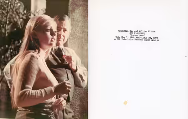Photo of Alexandra Hay and William Windom from the CBS Playhouse presentation of "Shadow Game" (1969)