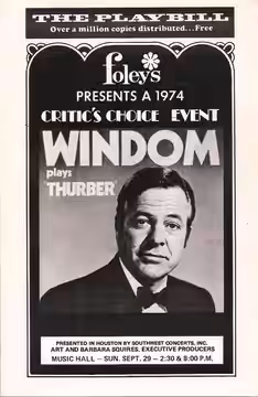 Leaflet advertising a performance by actor William Windom (1974)