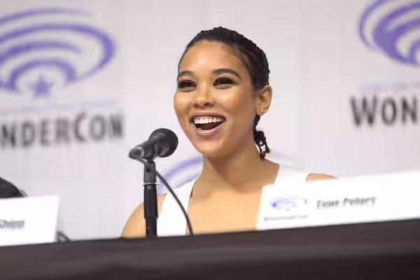 Alexandra Shipp speaking at the 2019 WonderCon, for "Dark Phoenix", at the Anaheim Convention Center in Anaheim, California. Please attribute to Gage Skidmore i