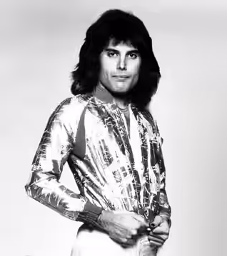 Freddie Mercury, in a 1975 promotional photo for their album A Night At The Opera. Photo was published by their American label Elektra Records.