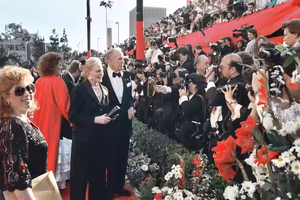 Vincent Price and his wife Coral Brown on the red carpet at the 1989 Academy Awards, March 29, 1989 - Permission granted to copy, publish, broadcast or post but
